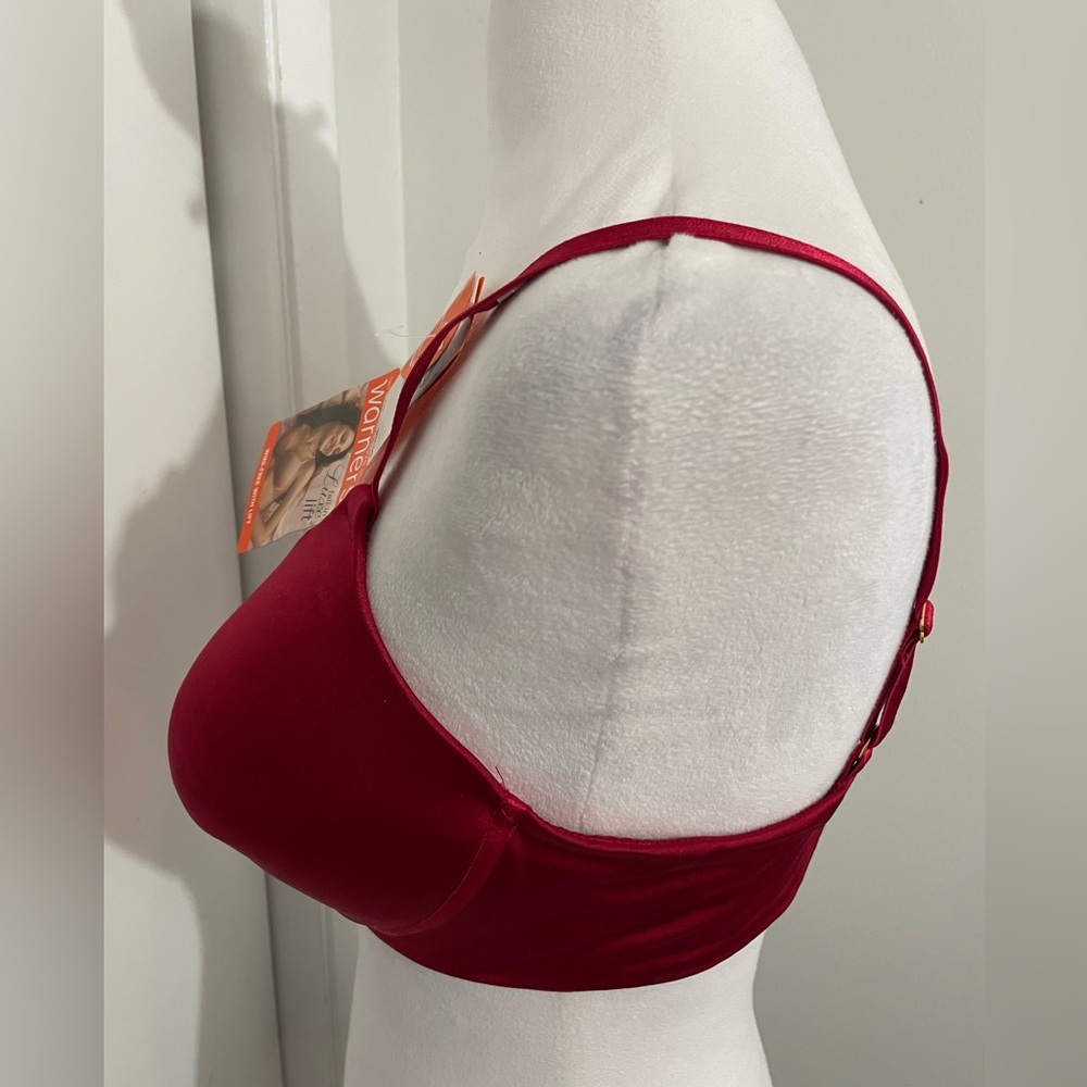 NWT WARNER’S Fall In Luxe Lift Wire-Free Bra Red Satin 38C - Picture 8 of 11